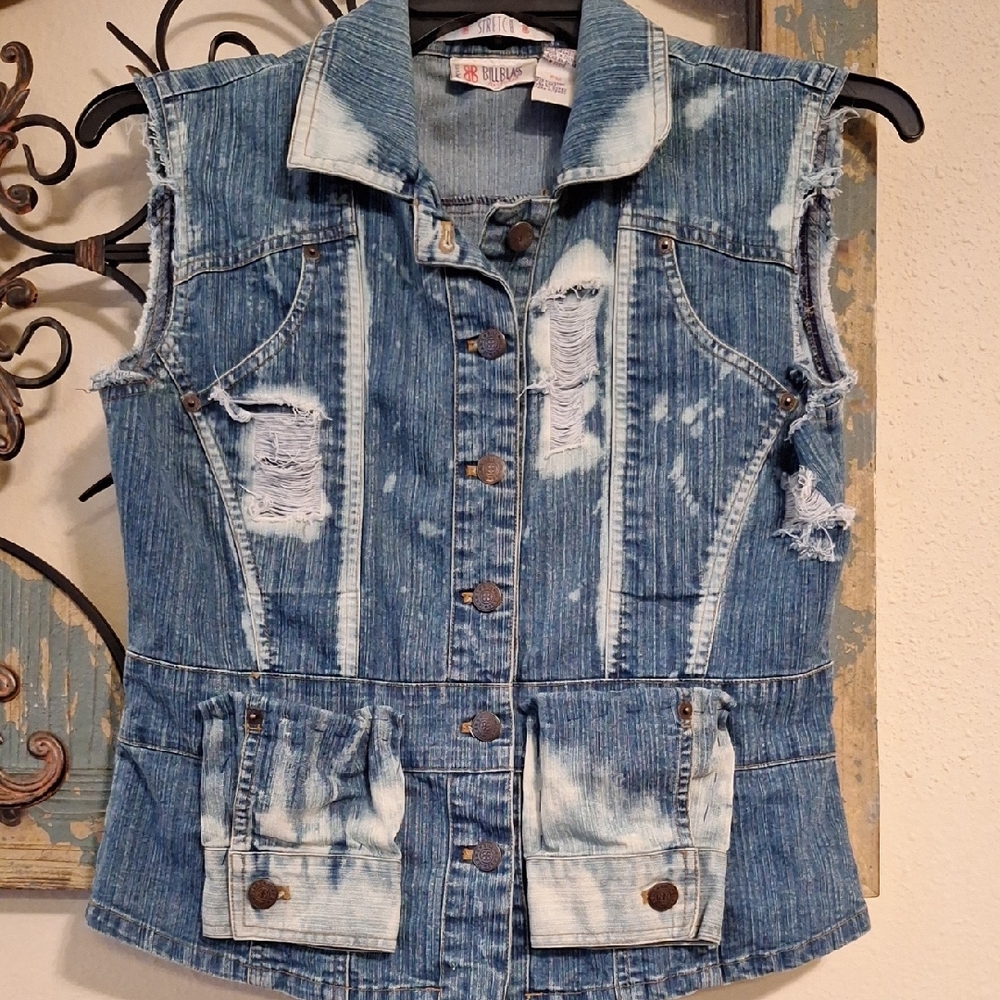 Bill Blass Blue Denim Vest Tailored Distressed. NWOT Size PM - Picture 6 of 12